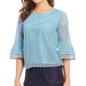 Draper James Lattice Double Bell Blouse Top